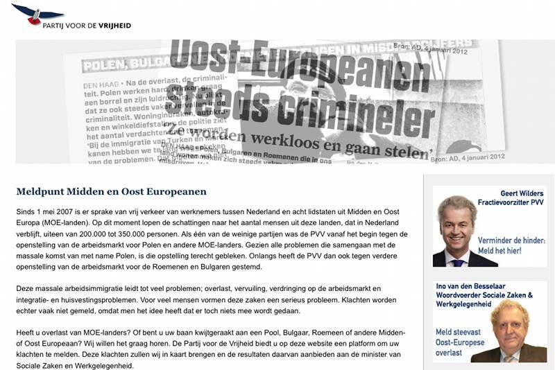 Strona stworzona przez holenderskich posłów z Partii na Rzecz Wolności.