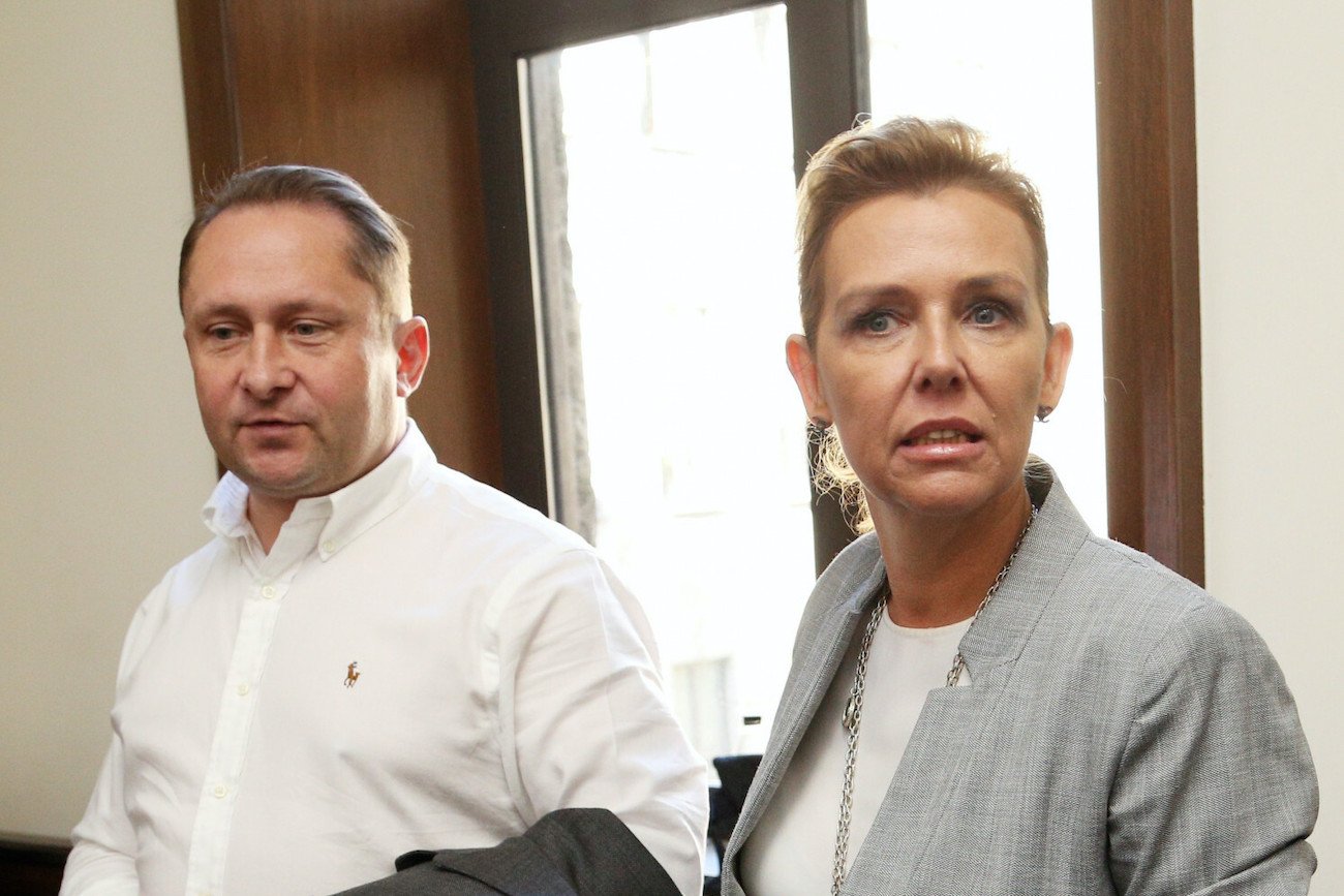 Kamil Durczok i Marianna Dufek–Durczok podczas rozprawy przeciwko tygodnikowi "Wprost" (14.09.2016).