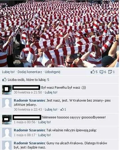 Screen z fanpage'a opatrzonego nazwiskiem wiceprezesa Cracovii
