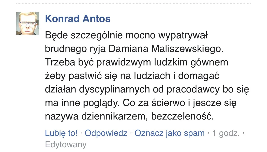 Zrzut Ekranu publicznego wpisu internauty.