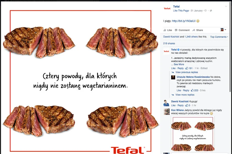 Burza po prowokacyjnej reklamie firmy Tefal. Przesadzili? "Banda wege wpadła z pretensjami"