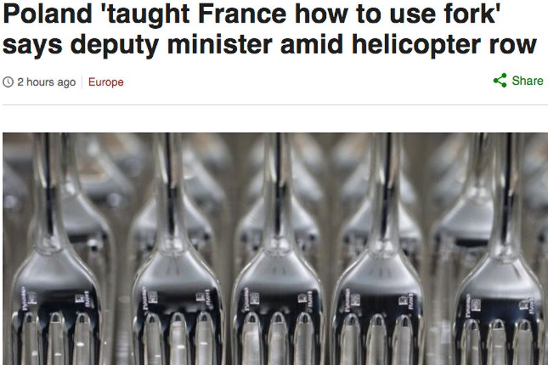 Polsko-francuska batalia na widelce została dostrzeżona na świecie. BBC pisze o słowach wiceministra obrony