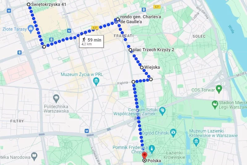 Planowana trasa protestu rolników we wtorek 27 lutego 