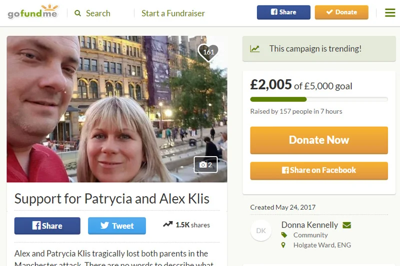 Zwykli Brytyjczycy zbierają pieniądze dla osieroconych córek Angeliki i Marcina Klisów, którzy zginęli w zamachu na Manchester Arena.
