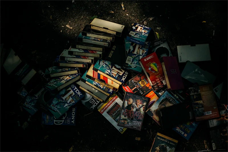 Stos kaset VHS to gratka dla wielbiciela filmów wyświetlanych z  magnetowidu.