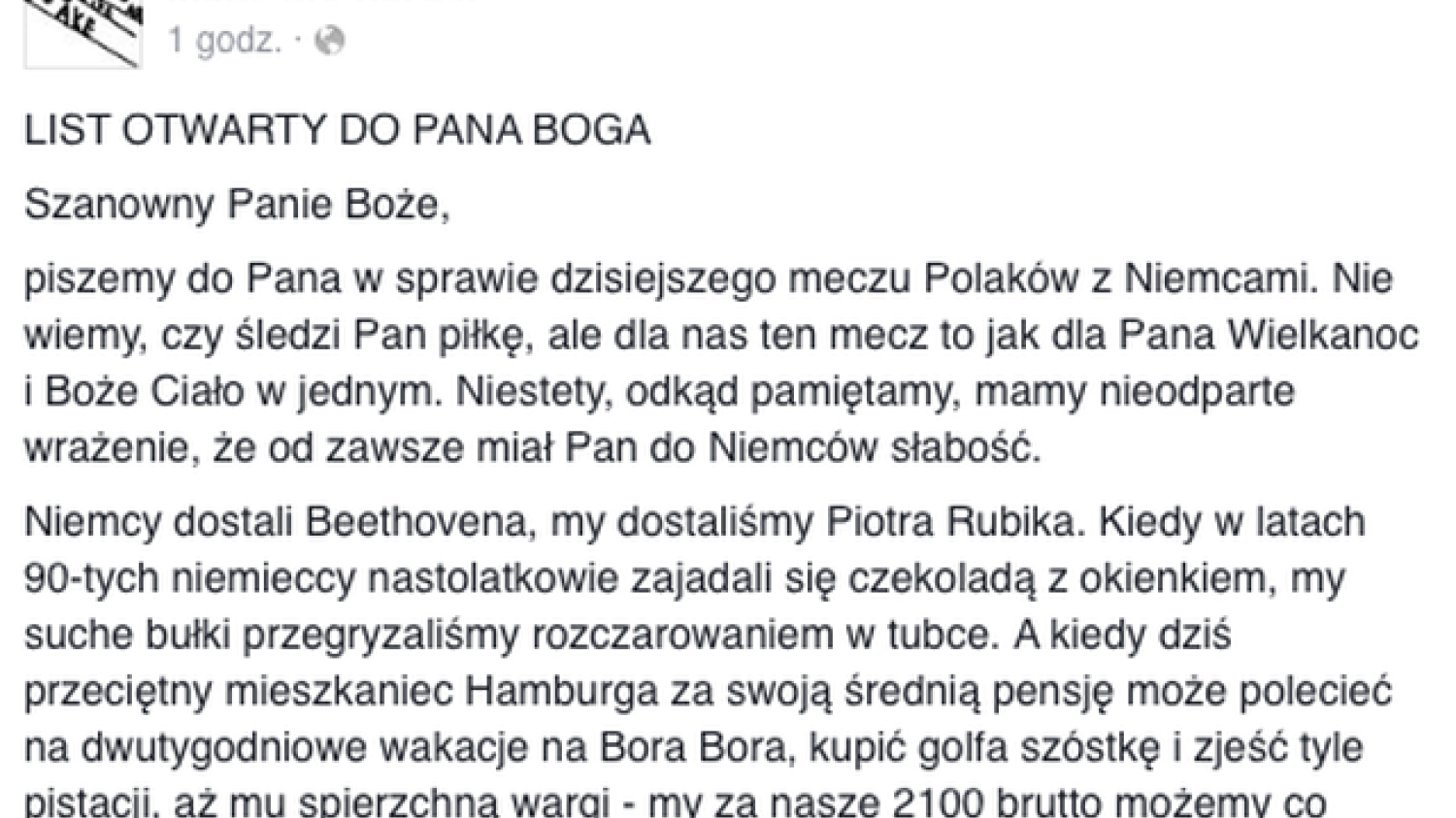 Make Life Harder piszą list otwarty do Boga przed meczem Polska - Niemcy.
