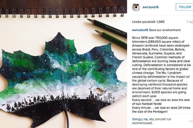 Joanna Wirażka maluje i rysuje m.in. na liściach