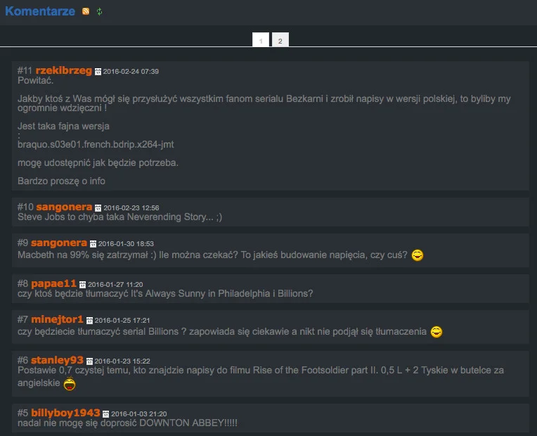 Fragment chatu z tłumaczami ze strony Napisy24.pl