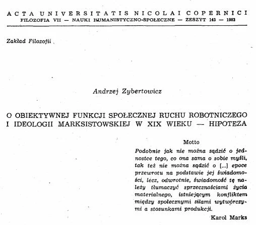 Fragment publikacji Andrzeja Zybertowicza z 1983 r.