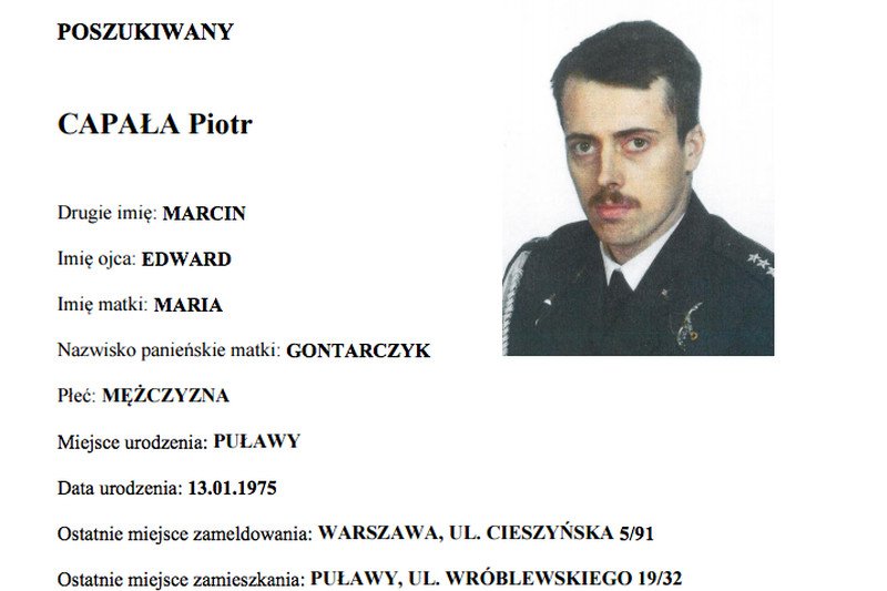 Prokuratura Okręgowa w Warszawie poszukuje listem gończym por. rez. Piotra Capałę, który jest podejrzany o szpiegostwo na rzecz Rosji.