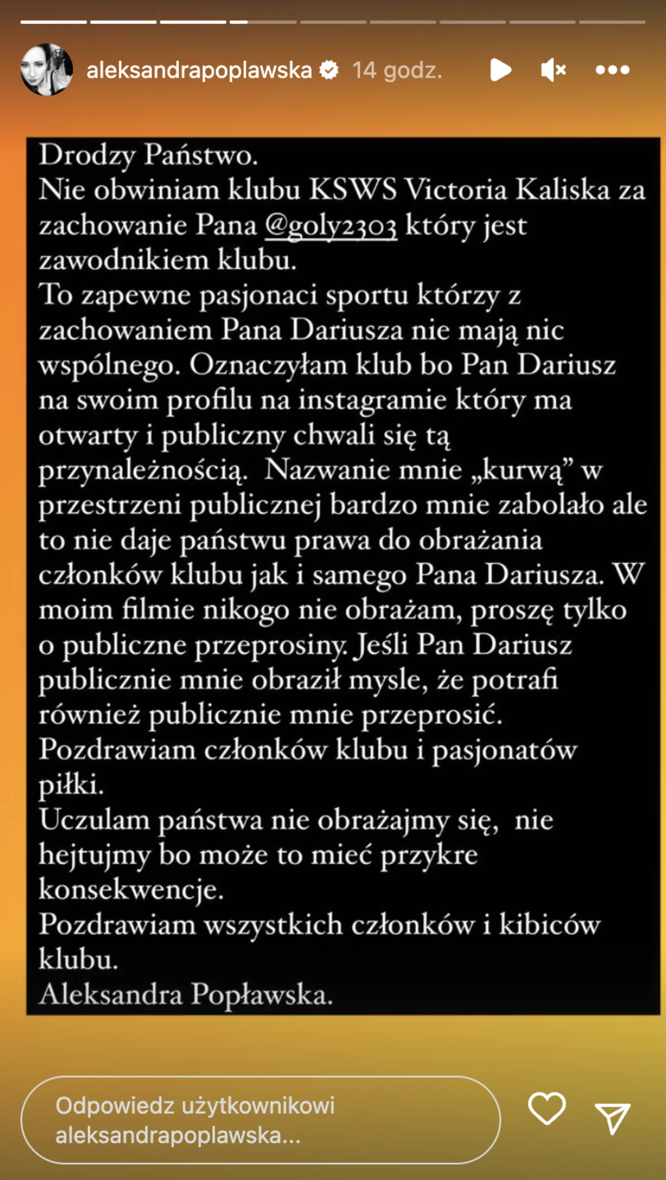Dariusz Gołuński obraził Aleksandrę Popławską. Piłkarz i klub przepraszają
