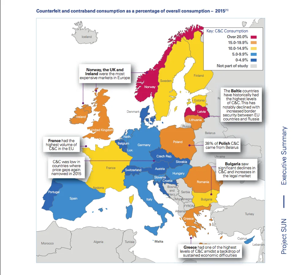 Konsumpcja podrobionych i przemyconych papierosów w Unii Europejskiej