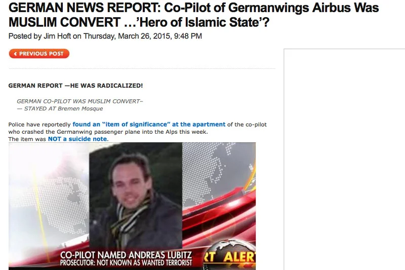 Internauci na siłę doszukują się związków pilota samolotu linii Germanwings z islamem