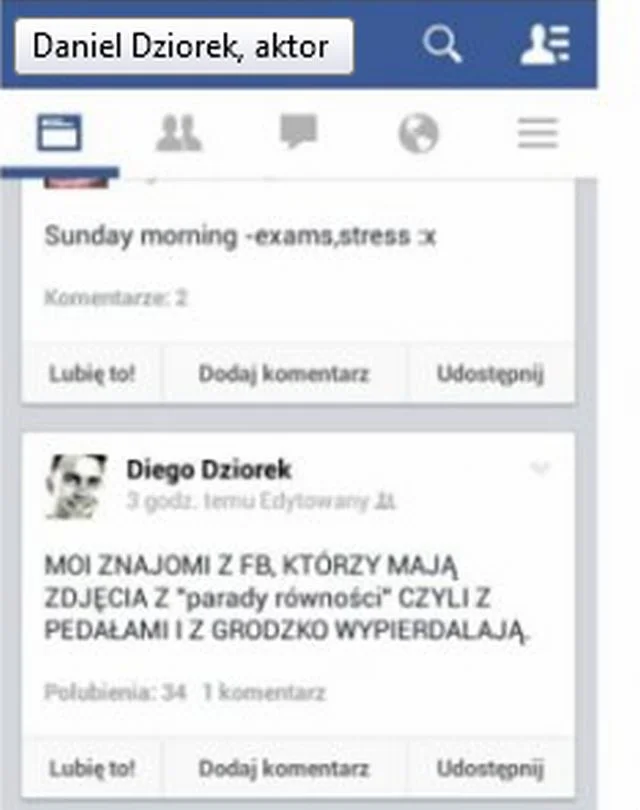 Facebook aktora Daniela Dziorka