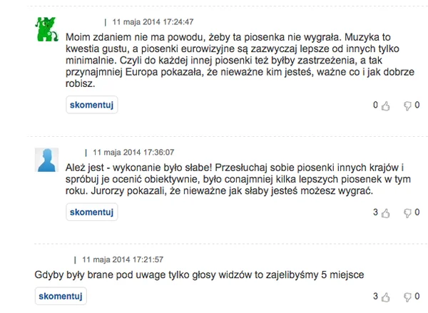 Zdania na temat tego dlaczego wygrała Conchita i wśród internautów były podzielone.