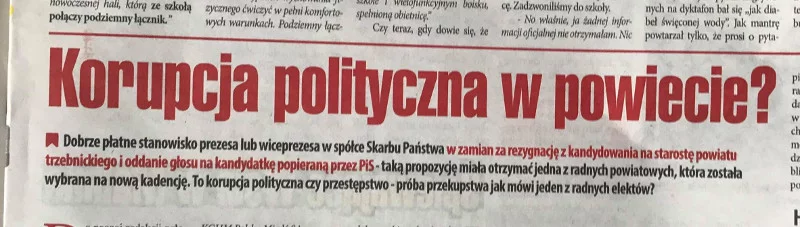 "Nowa Gazeta Trzebnicka" w najnowszym wydaniu pisze o korupcyjnej propozycji, jaką miałaby otrzymać jedna z radnych, kandydatka na stanowisko starosty.