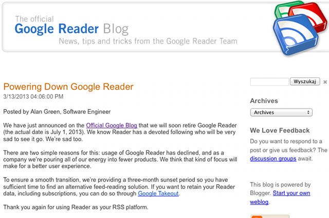 Google Reader zostanie zamknięty 1 lipca 2013 r.