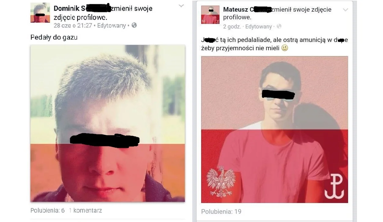Przykładowe hasła towarzyszące wykorzystaniu kolorów flagi Polski. "Pedały do gazu" pojawia się nad wyraz często...