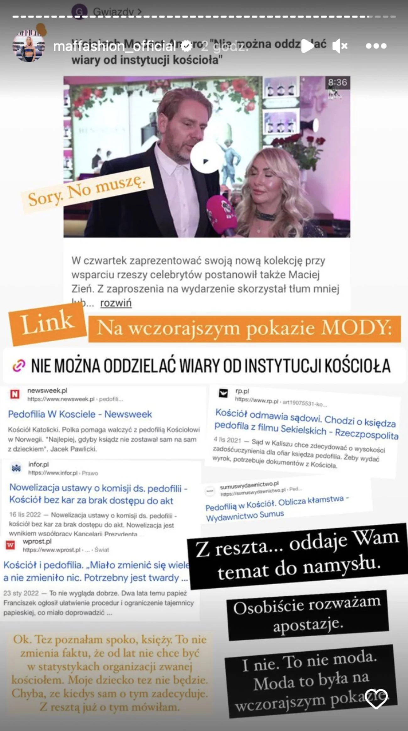 Maffashion również rozważa apostazję. Chce dołączyć do Podsiadło i reszty