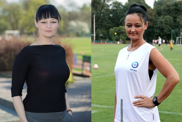 Po lewej: Sylwia Stachowicz, kwiecień 2014 - zanim postanowiła "zmienić coś w swoim życiu". Po prawej: Sylwia Stachowicz, wrzesień 2015 - rasowa biegaczka i motywtorka