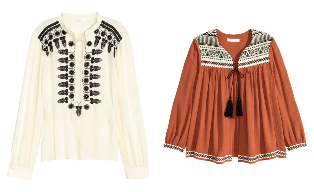 Kremowa bluzka - H&M 139,90 zł, ruda bluzka - 149,90 zł