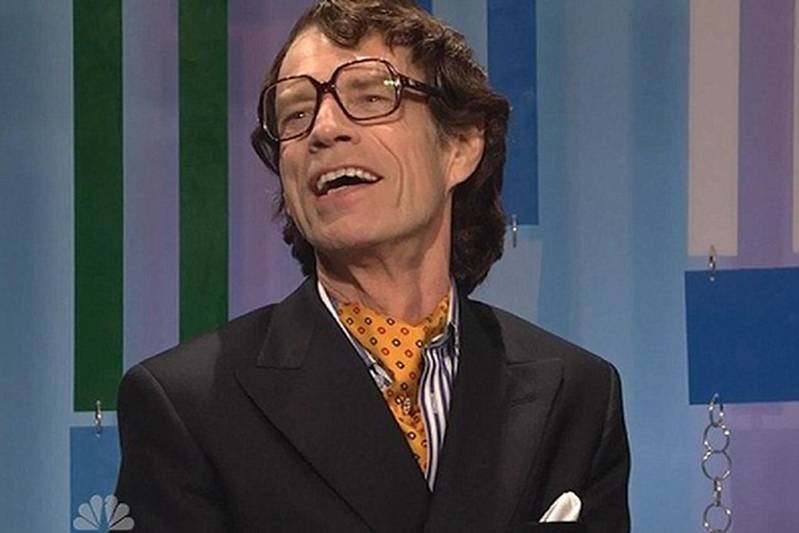 Mick Jagger jako homoseksualny aktor w skeczu programu "Saturday Night Live"