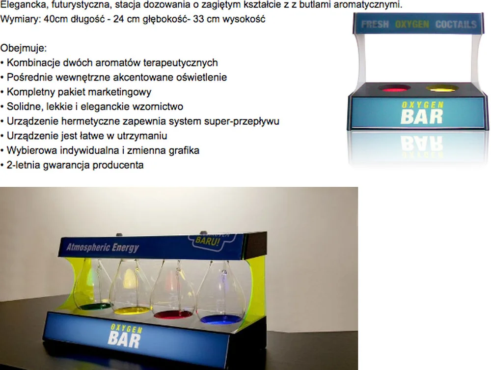Firma Oxygenic sprzedaje wyposażenie do tlenowych barów.