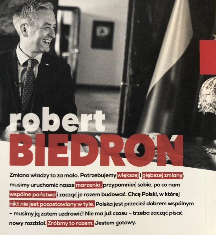 Fragment okładki "Nowego rozdziału", programowej książki Roberta Biedronia.