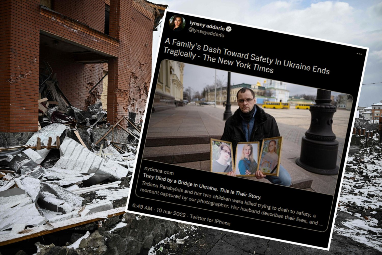 Mężczyzna stracił żonę i dwójkę dzieci w ataku Rosjan. Dowiedział się o tym, gdy zobaczył zdjęcie ofiar na Twitterze.