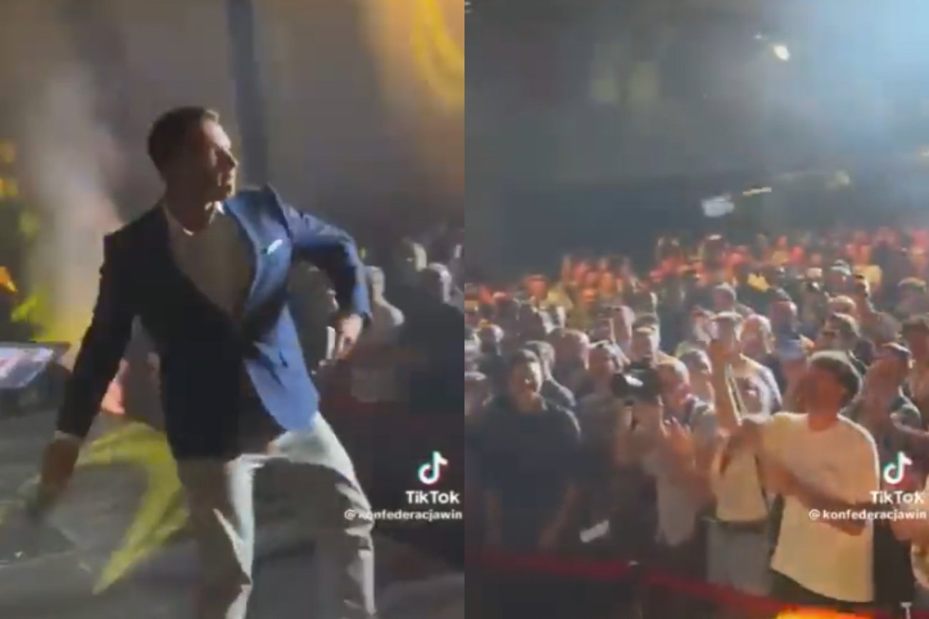 Na spotkaniach Konfederacji Sławomir Mentzen rzuca w uczestników fałszywymi pieniędzmi