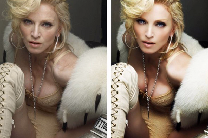 Madonna przed i po "kuracji" Photoshop'em