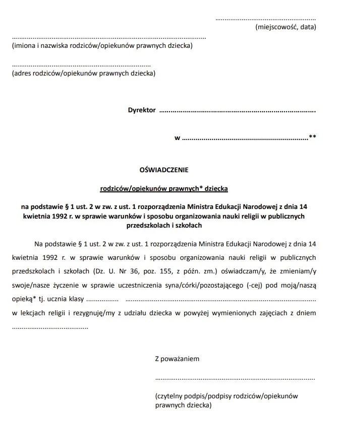 Tak można wypisać dziecko z religii. Wzór oświadczenia przyda się wielu rodzicom