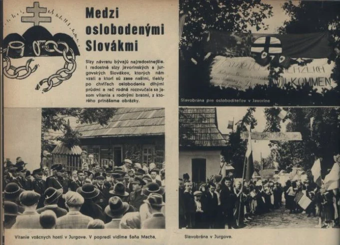 Archiwalne wydanie magazynu "Nový svet" z 16 września 1939 r. Na zdjęciach m.in. powitanie, jakie ludność miała zgotować słowackim żołnierzom w Jaworzynie i w Jurgowie.