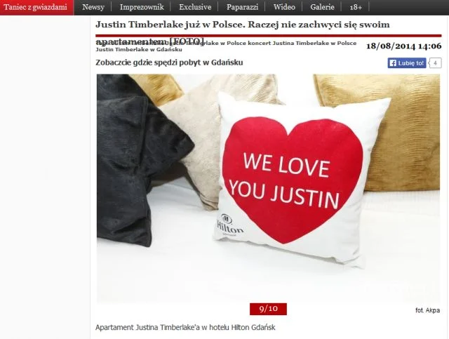 Poduszki w apartamencie Justina Timberlake'a.