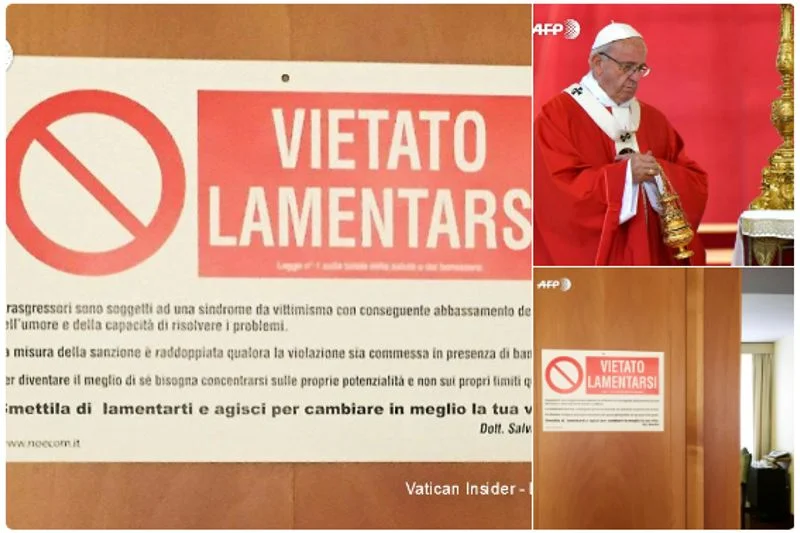 Papież Franciszek powiesił u siebie na drzwiach tabliczkę "Zakaz narzekania"
