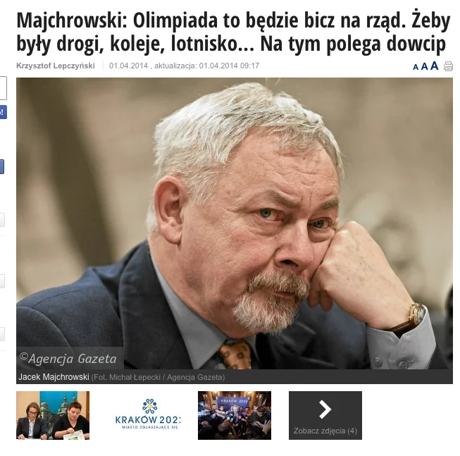 Majchrowski uważa, że olimpiada w Krakowie to doskonały bicz na rząd, by ruszył z inwestycjami