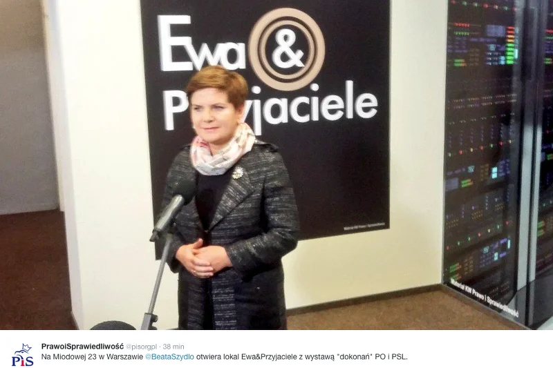 Beata Szydło otworzyła w Warszawie lokal "Ewa&Przyjaciele", gdzie pokazane są największe wpadki PO i PSL.