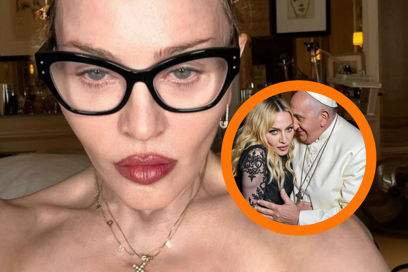 Madonna i papież Franciszek przytuleni na zdjęciach AI.
