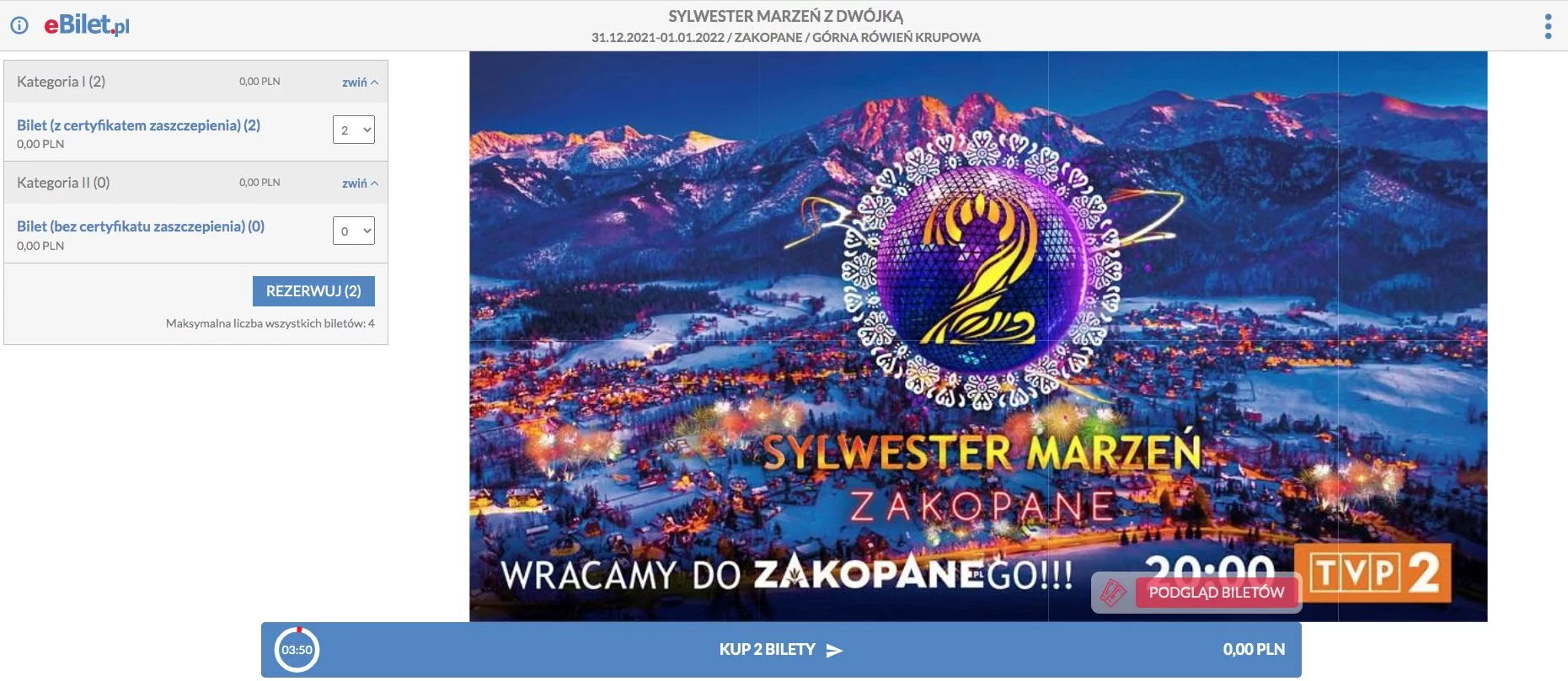 Wejściówki dla zaszczepionych na sylwestra z TVP jeszcze są do wzięcia.