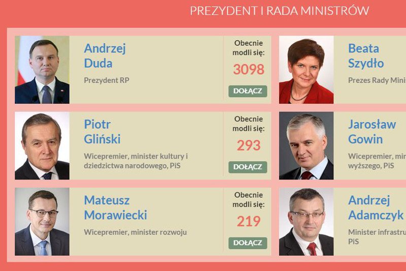 Prezydent i ministrowie należą do najpopularniejszych polityków, za których modlą się Polacy.