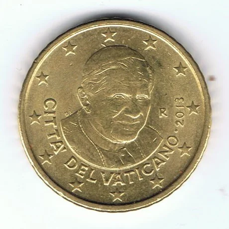 Papież Benedykt XVI na wizerunku monety euro.