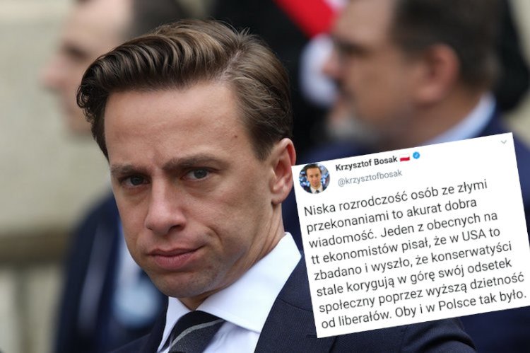 Krzysztof Bosak stwierdził, że "niska rozrodczość osób ze złymi przekonaniami, to akurat dobra wiadomość". Potem zmienił swój wpis.