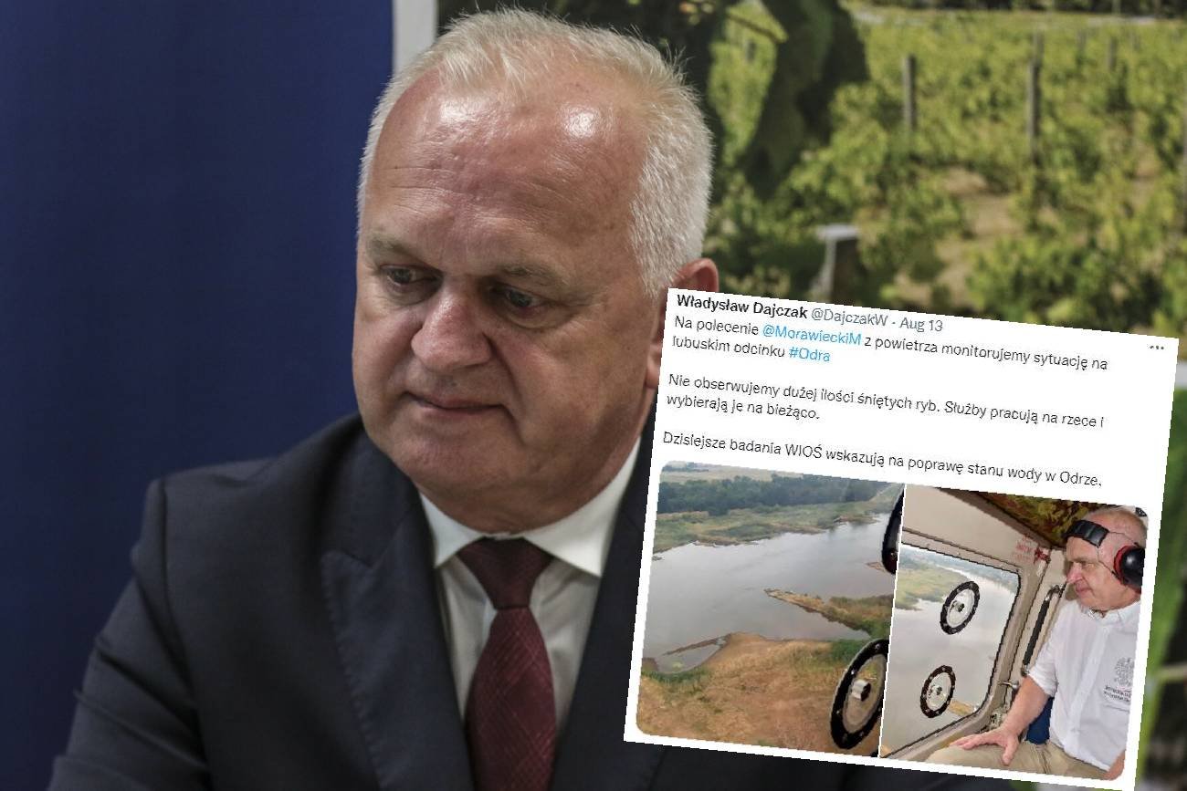 Wojewoda przeleciał się nad Odrą, żeby ocenić straty. Internauci się śmieją