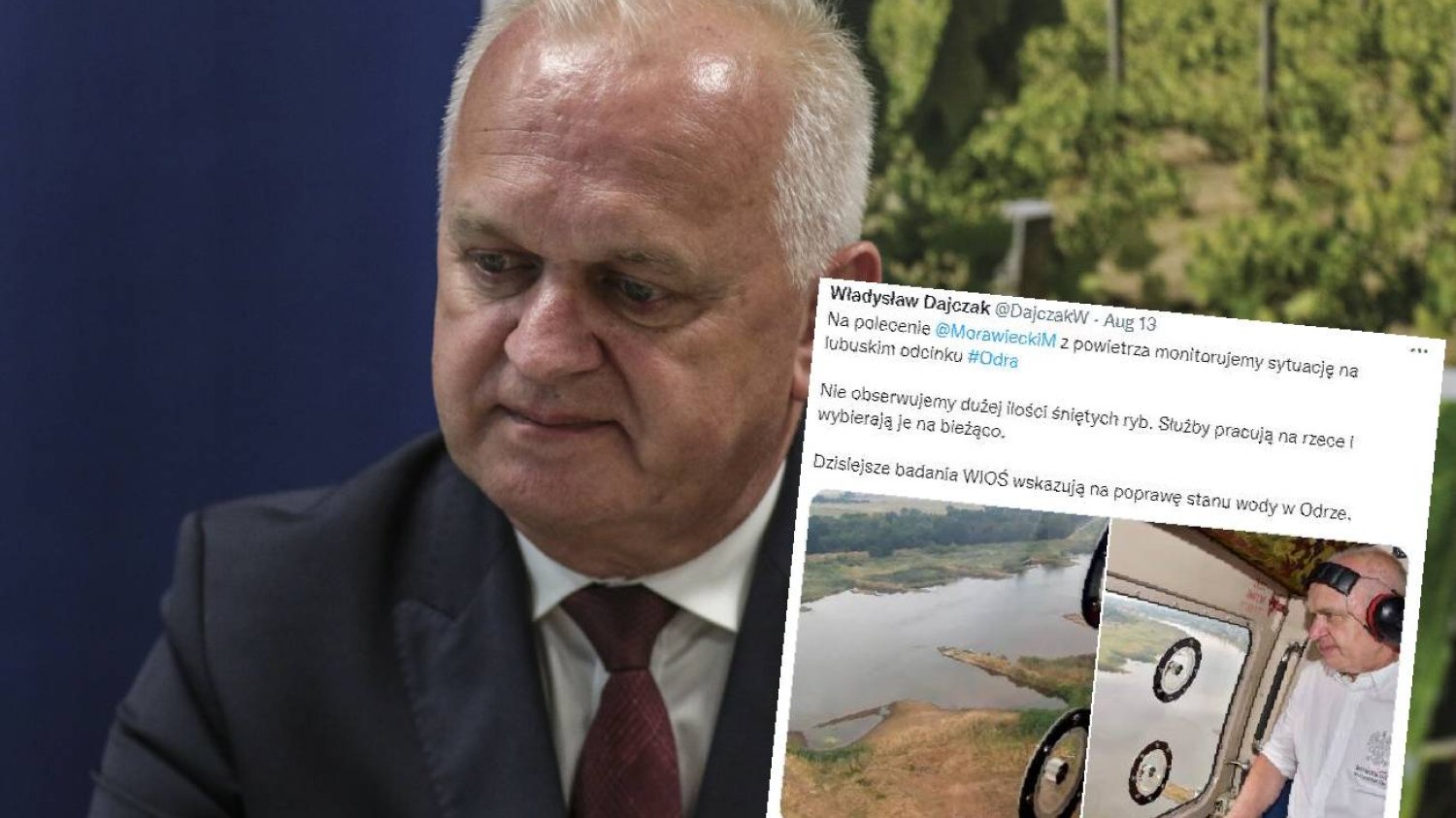 Wojewoda przeleciał się nad Odrą, żeby ocenić straty. Internauci się śmieją