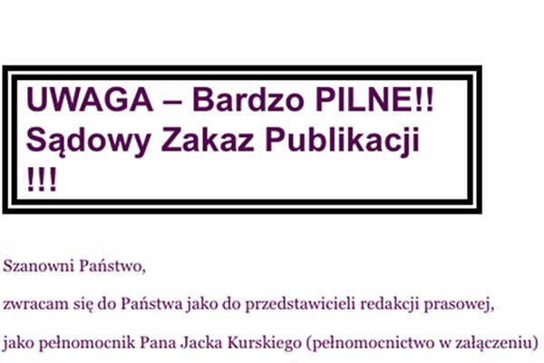 Mail od prawnika Jacka Kurskiego