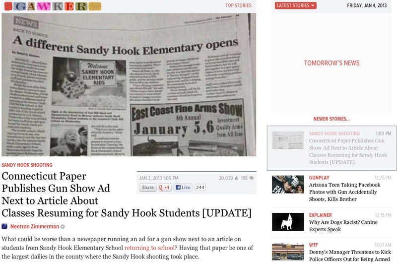 Amerykańskie media krytykują gazetę z Connecticut, która obok artykułu o szkole w Newtown pokazała reklamę targów broni.