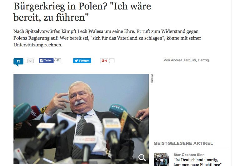 Lech Wałęsa mówi w "Die Welt" o wojnie domowej i strategii Kaczyńskiego. Jest gotowy "znów ratować ojczyznę"