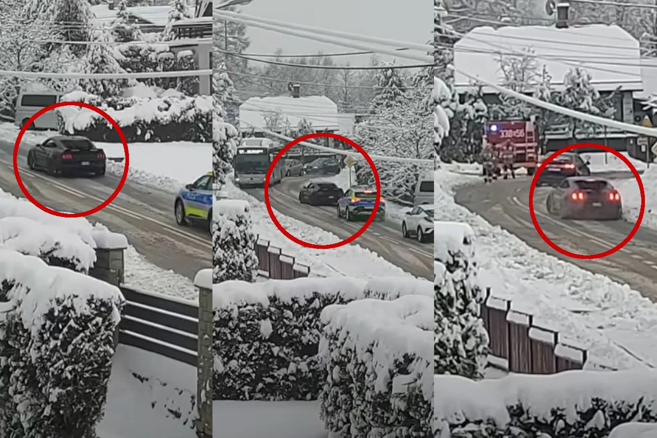 Kierowca Mustanga miał problem z podjechaniem pod wzniesienie.