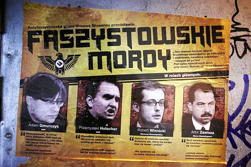 Artur Zawisza jako jeden z negatywnych bohaterów kampanii "Faszystowskie Mordy" antyfaszystowskiej grupy filmowej "Shosanna"