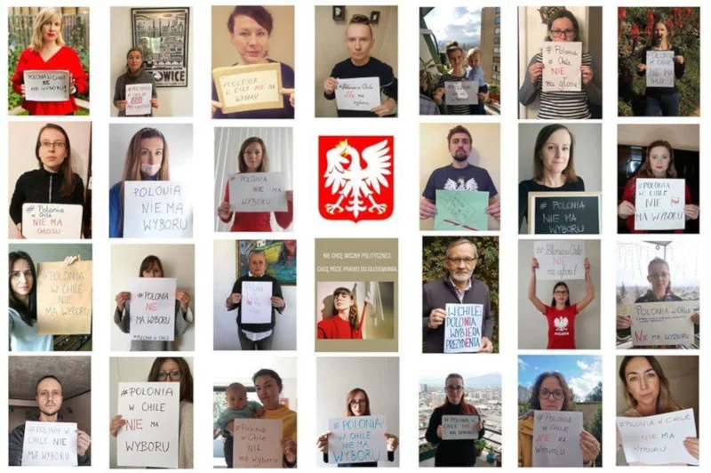 Polki i Polacy z Chile także protestują przeciwko obecnej sytuacji. Publikują swoje zdjęcia z hasłami: Polonia w Chile nie ma głosu.